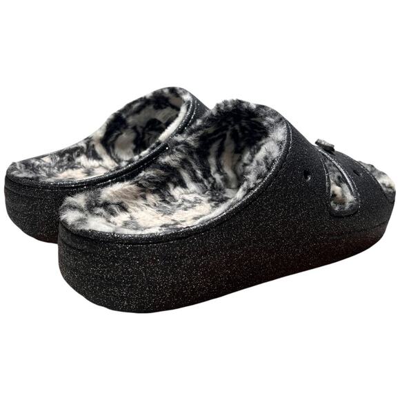 CROCS Classic Cozzzy Disco Glitter Sandal Men 13 Comfort Zebra Fur Lining 208074 - Picture 7 of 15